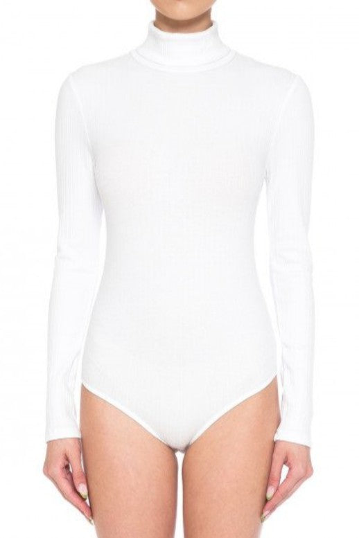 White Ribbed Turtleneck Bodysuit