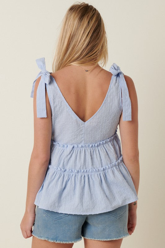 Dusty Blue Bowtie Ruffle Tiered Top