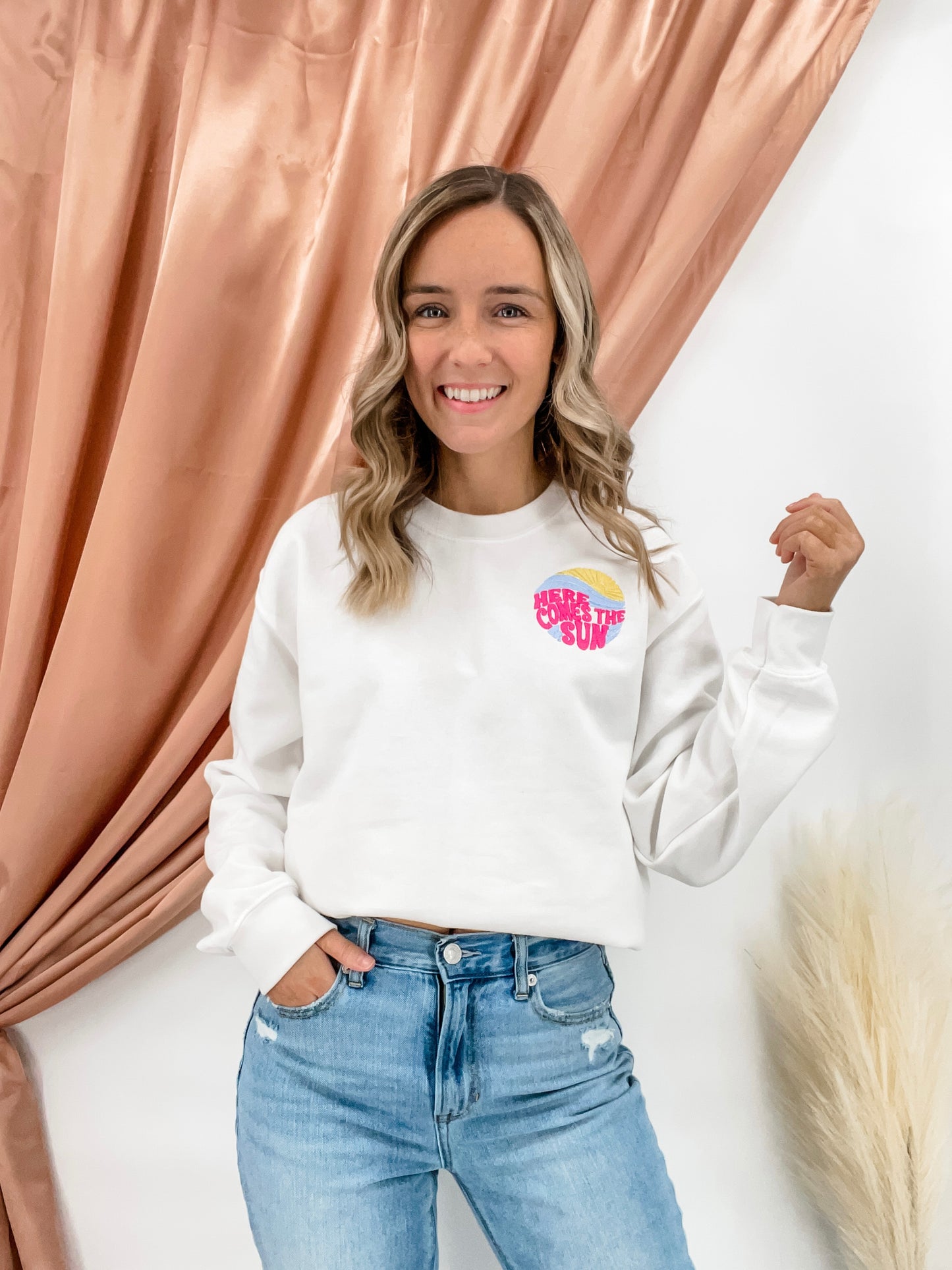 Here Comes the Sun Embroidered Crewneck Sweatshirt