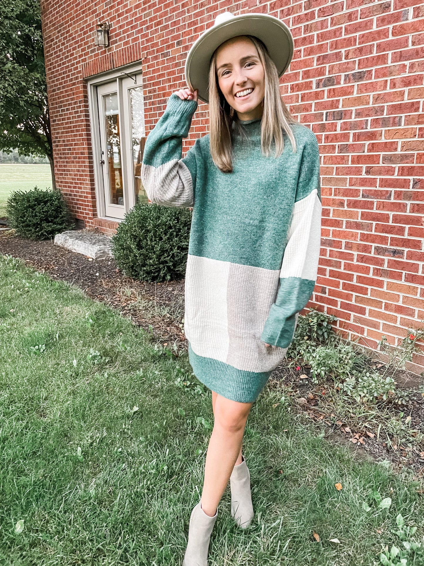 Hunter Green Colorblock Sweater Dress