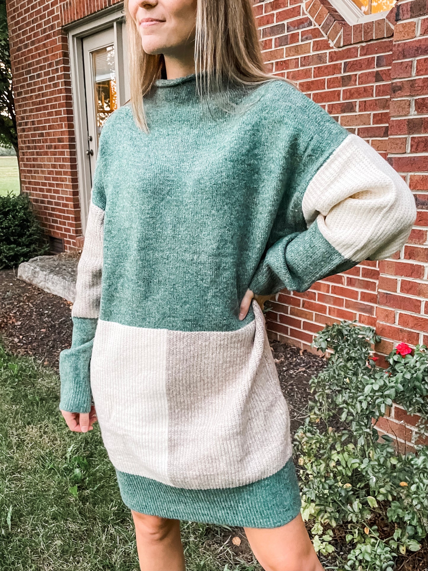 Hunter Green Colorblock Sweater Dress