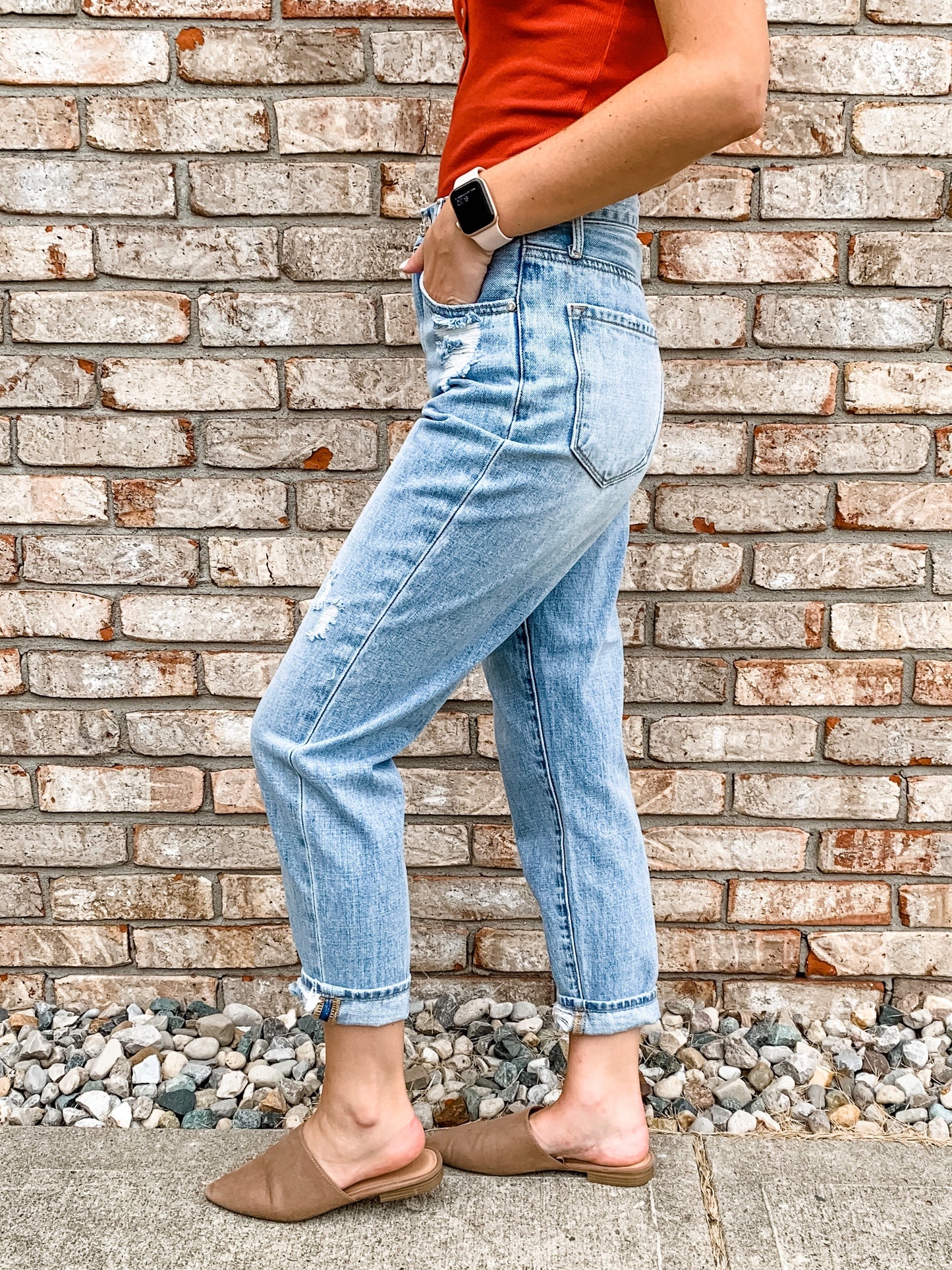 Light Wash Distressed Mom Jeans