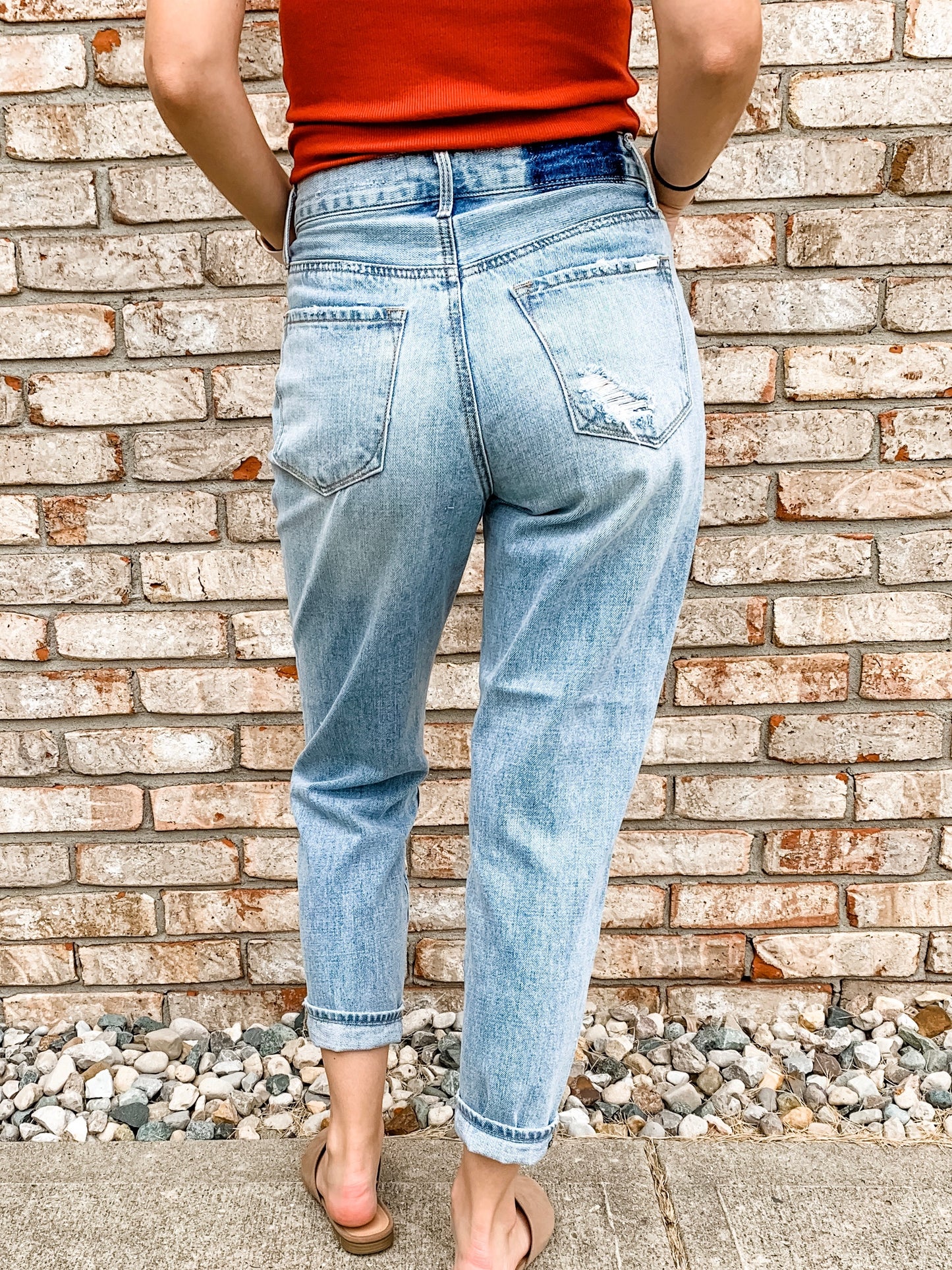 Light Wash Distressed Mom Jeans