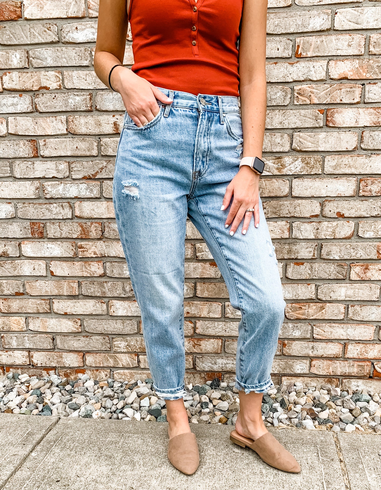 Light Wash Distressed Mom Jeans